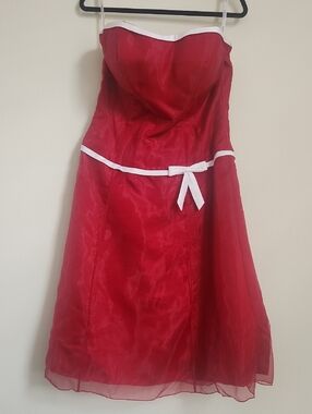 Pretty Maids Claret Strapless Dress with White Trim And Bow